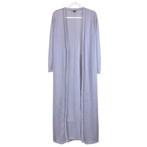 Jluxlabel | Long Ribbed Lightweight Cardigan Sweater Duster Coat Metallic Small